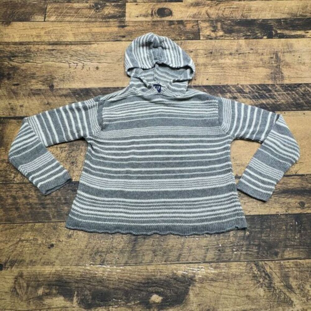 GAP Gray White Striped Hooded Knit Sweater Pullover Casual Cozy‎ XS